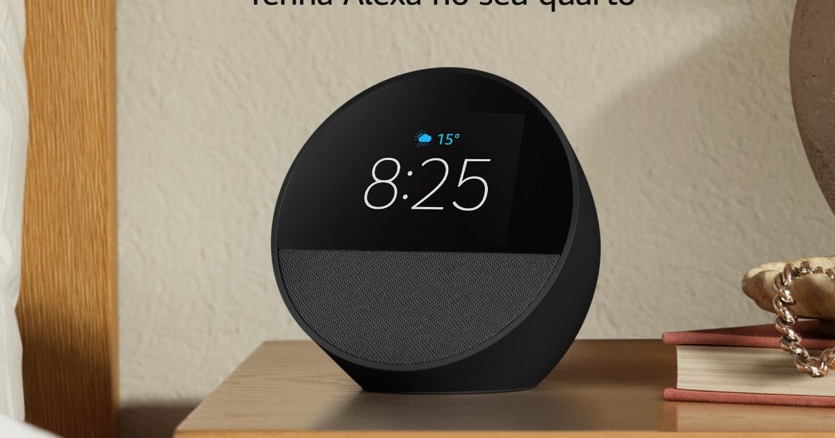 Novo Echo Spot com Alexa (2024) | Despertador inteligente com som vibrante | Cor Preta